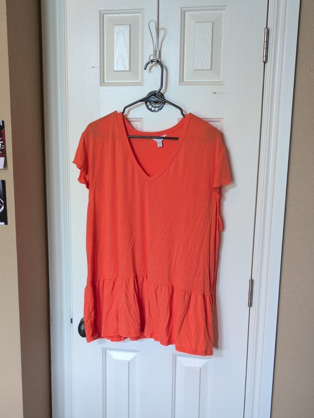 Time and Tru Orange V-Neck Peplum Short Sleeve Tunic